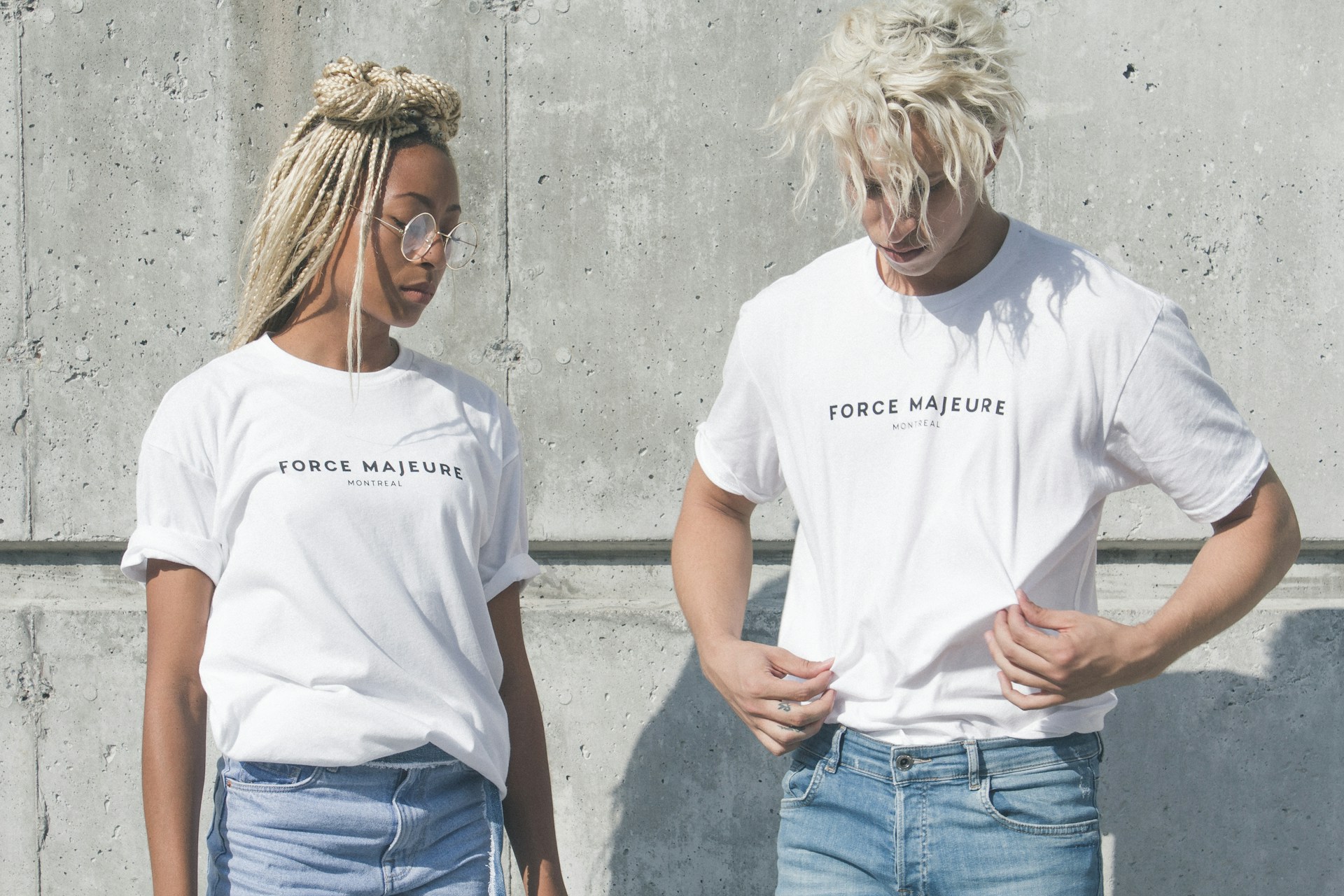 Models wearing plain white Ordinary t-shirts
